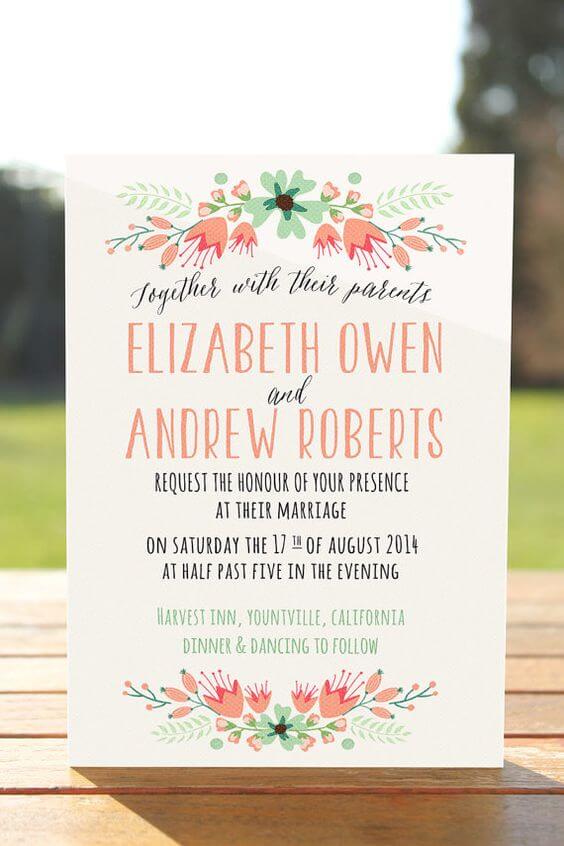Wedding invitations for Mint and Peach Summer wedding