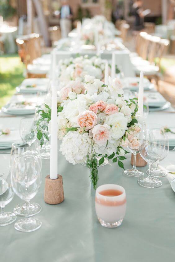 Wedding table decorations for Mint and Peach Summer wedding