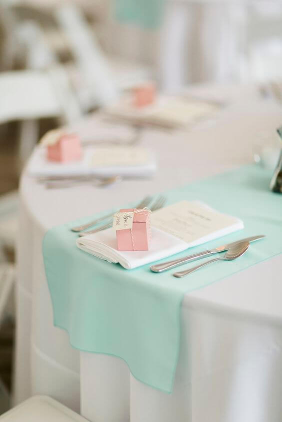 Wedding table decorations for Mint and Peach Summer wedding