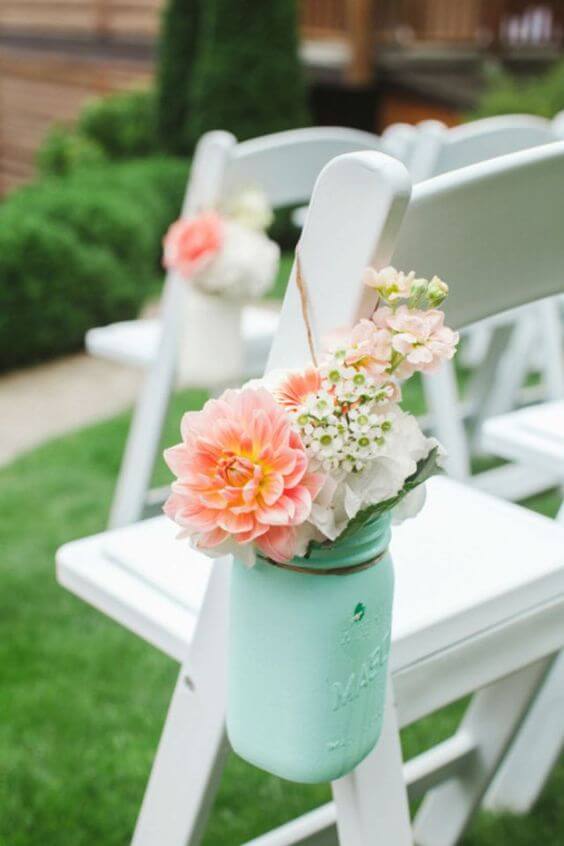 Wedding venue decorations for Mint and Peach Summer wedding