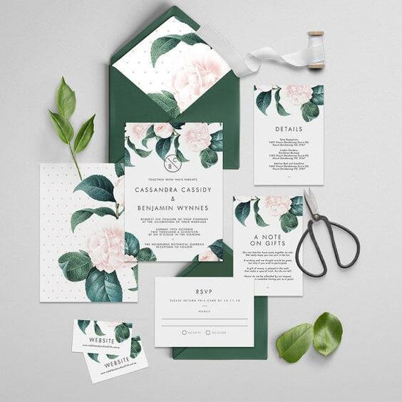 Wedding invitations for Emerald Green and Blue Fall wedding
