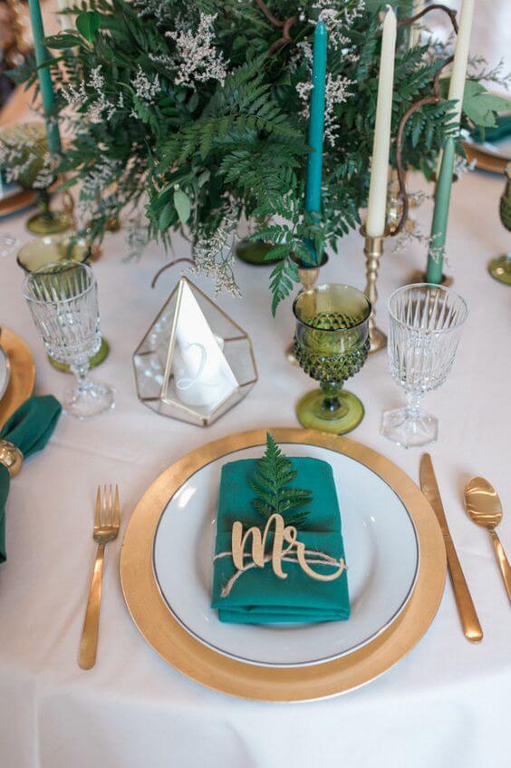 Wedding Table Decorations for Emerald Green and Blue Fall wedding