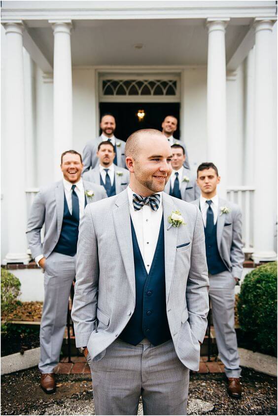 Groom and groomsmen for Navy and Grey Fall wedding