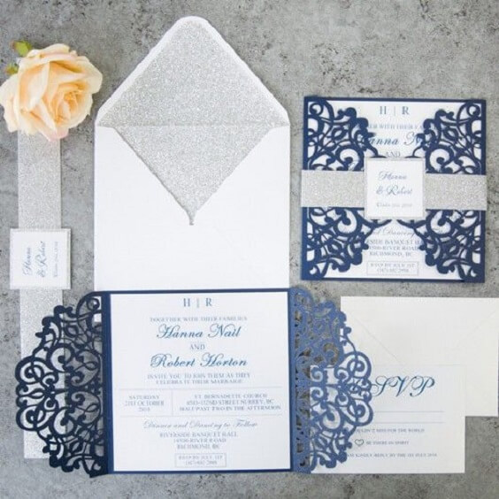 Wedding Invitations for Navy and Grey Fall wedding