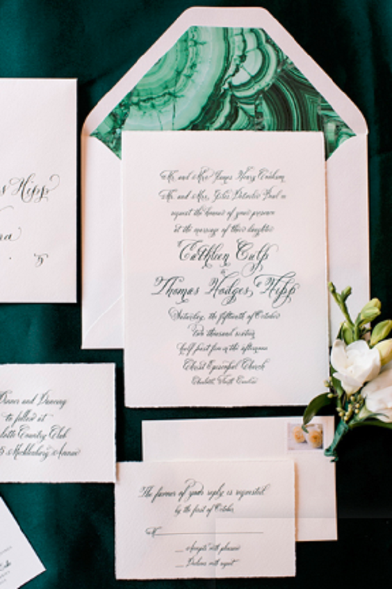 dark green and white invitation for fall dark green wedding