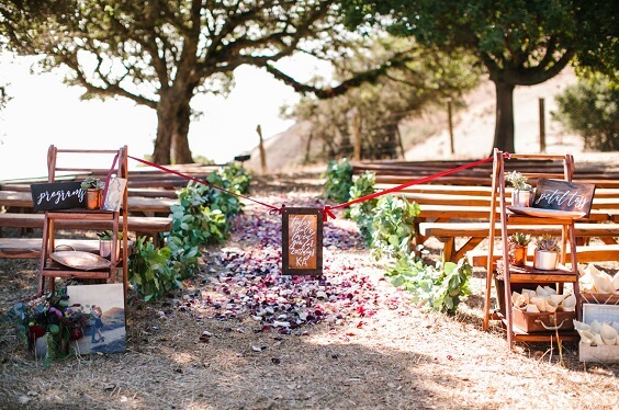aisle decor for fall maroon and navy blue wedding