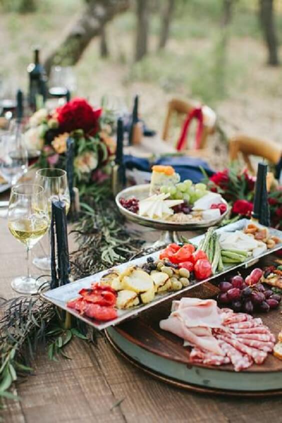 food table for fall maroon and navy blue wedding