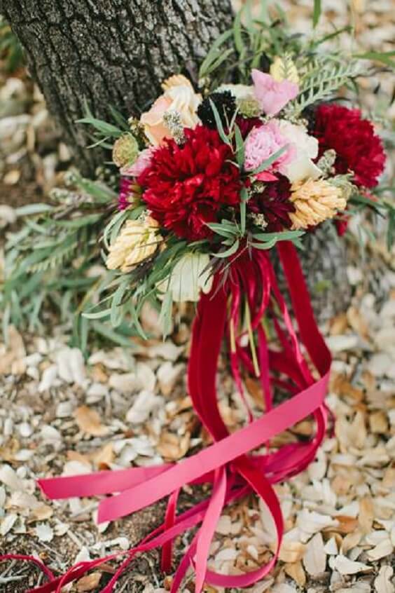 maroon and blush bouquet for fall maroon and navy blue wedding