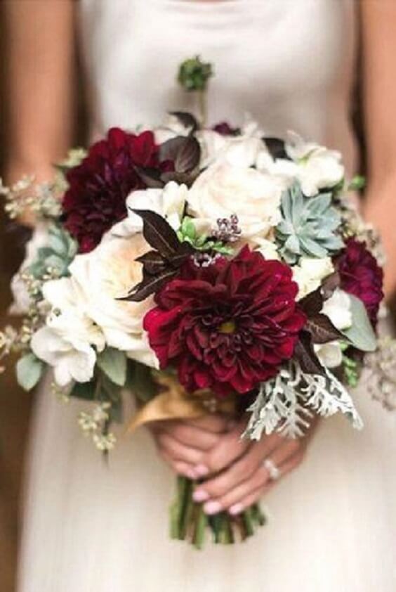 maroon and white bouquet for fall maroon and navy blue wedding