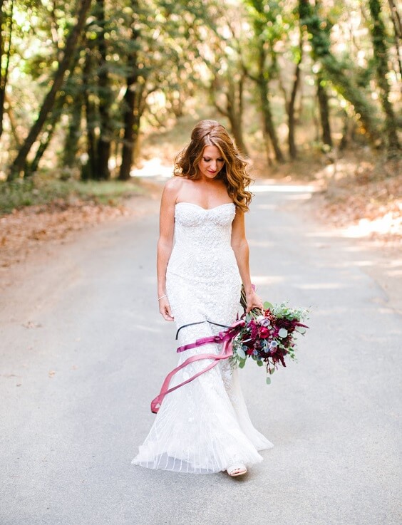 white bridal gown for fall maroon and navy blue wedding