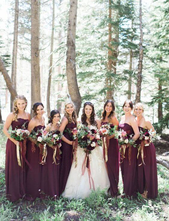 rose gold and wine bridesmaid dresses