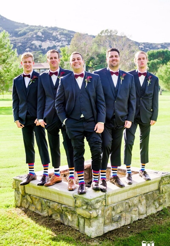 Groom and groomsmen for Navy and Wine wedding