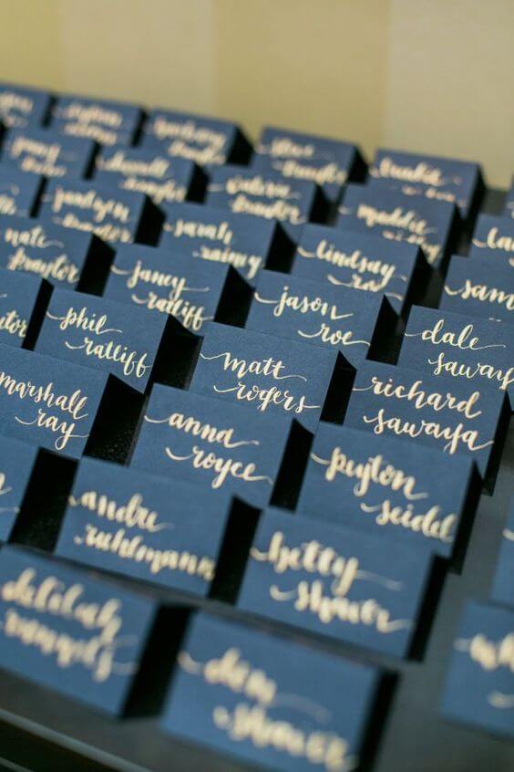 Place cards for Navy and Wine wedding