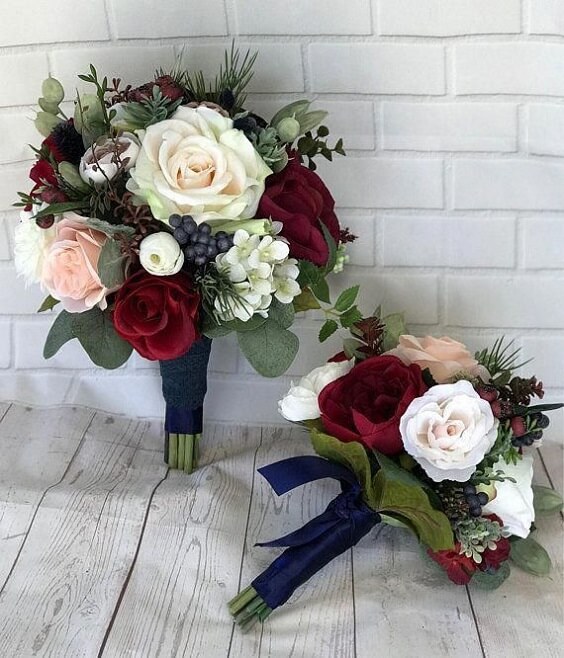 weddng bouquets for Navy and Wine wedding