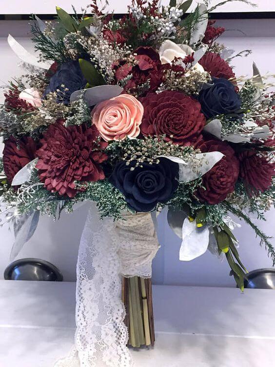 weddng bouquets for Navy and Wine wedding