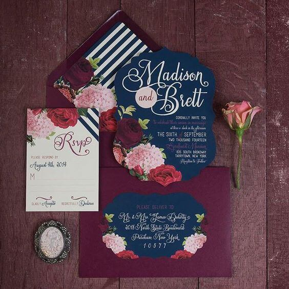 weddng Invitations for Navy and Wine wedding