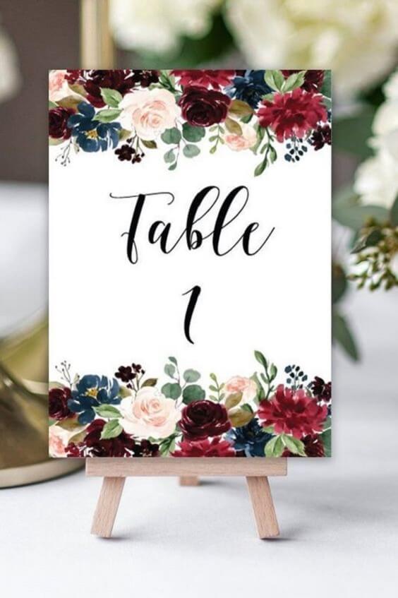 Wedding Table Numbers for Navy and Wine wedding