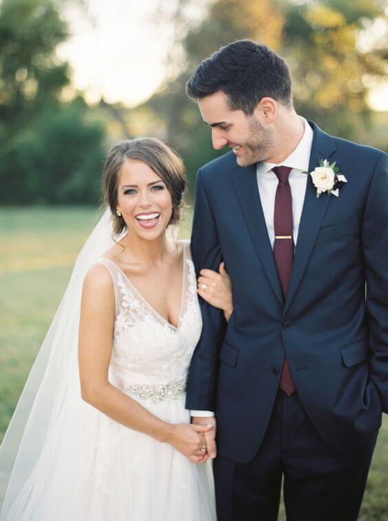 White bride and Navy groom for Navy and Wine wedding