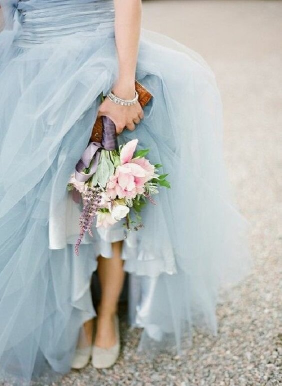 light pink bouquet for spring ice blue wedding