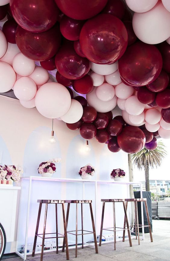 burgundy and blush balloon for fall burgundy wedding