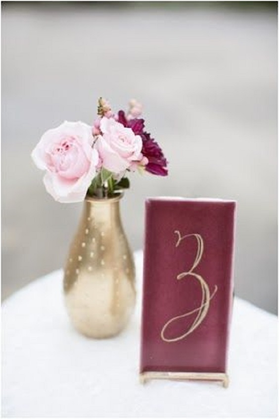 burgundy table numbers for fall burgundy wedding