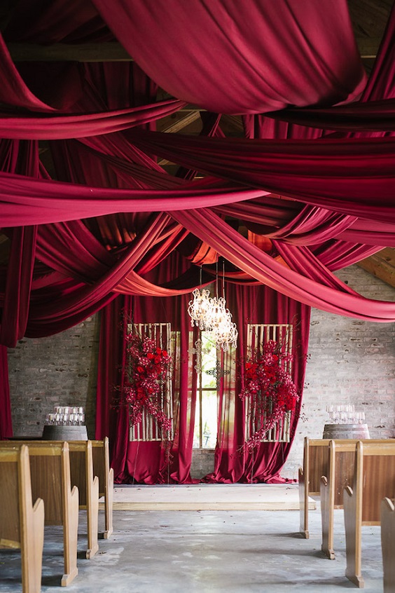burgundy wedding ceremony decor for fall burgundy wedding