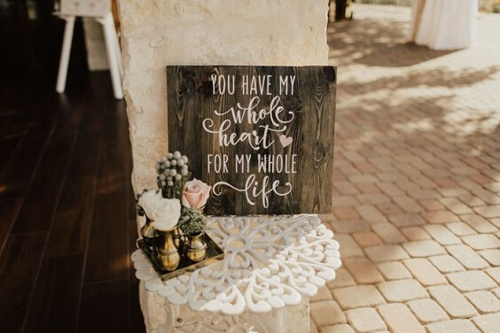 wooden wedding welcome sign for fall boho chic dusty rose wedding