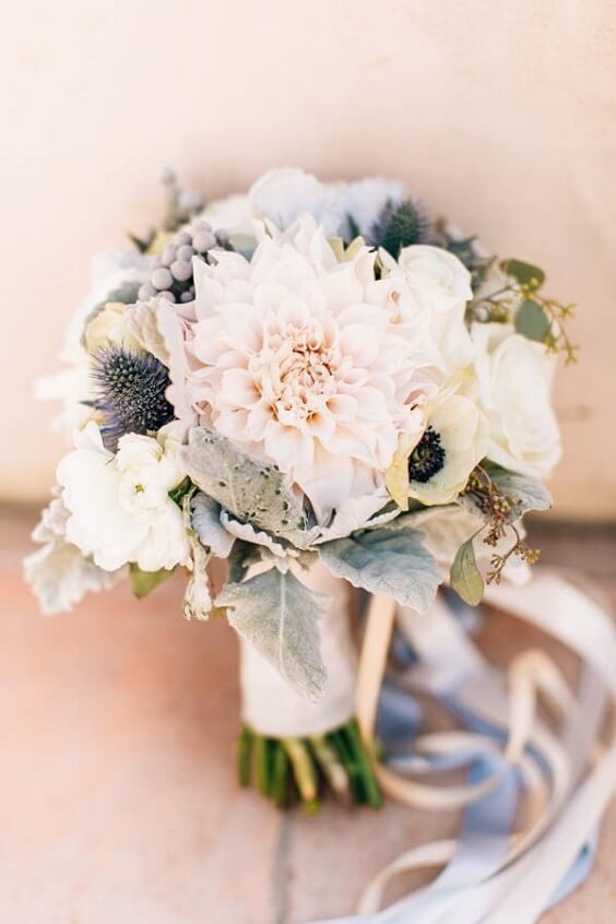 Spring Wedding - Dusty Blue Bridesmaid Dresses and Blush Bouquets