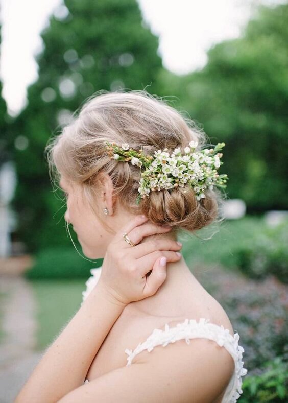 headwear of bride for spring dusty blue wedding