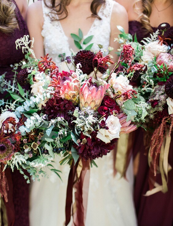 burgundy white and green bouquet for fall burgundy wedding