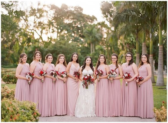 Fall Wedding - Dusty Rose Bridesmaid Dresses and Floral Decoration ...