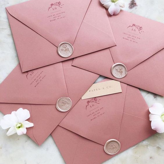 dusty rose wedding invitations and champagne wax seals for fall dusty rose wedding