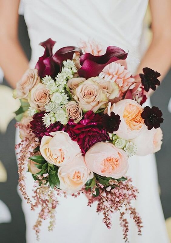 burgundy and blush bouquet for fall champagne and burgundy wedding