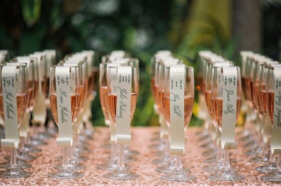 glasses of champagne for fall champagne and burgundy wedding