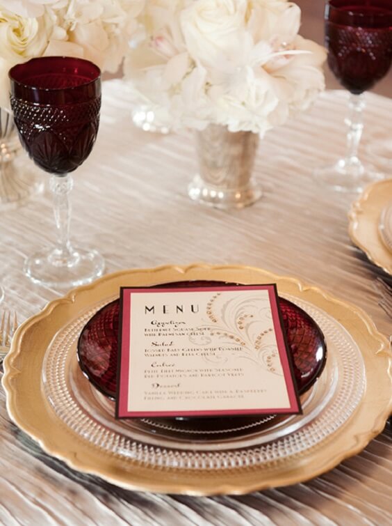 menu for fall champagne and burgundy wedding