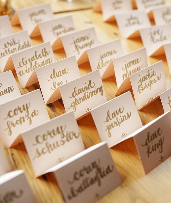 name cards for fall champagne and burgundy wedding