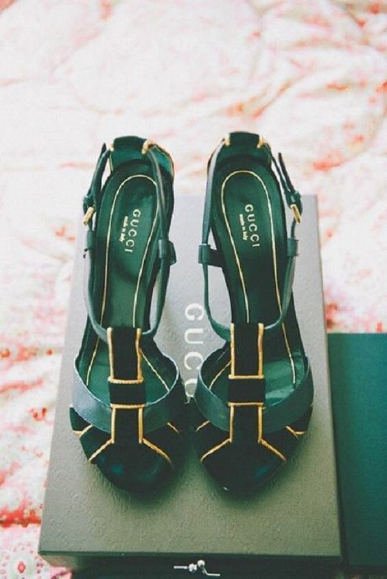 green and gold wedding shoes for winter green wedding