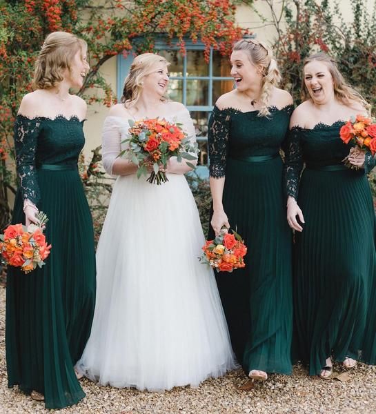 green long sleeve bridesmaid dresses for winter green wedding
