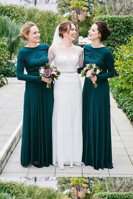 green long sleeve bridesmaid dresses for winter green wedding 2