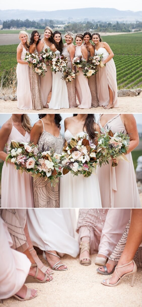 bridesmaid dresses for champagne and burgundy wedding bridesmaid dresses bouquets and cakes
