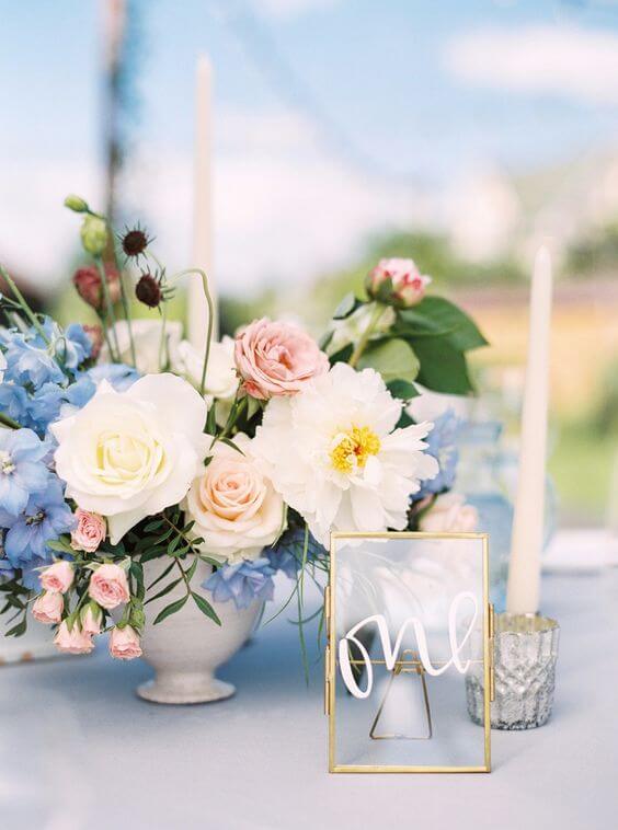 Wedding centerpieces for Blue and Pink Summer wedding