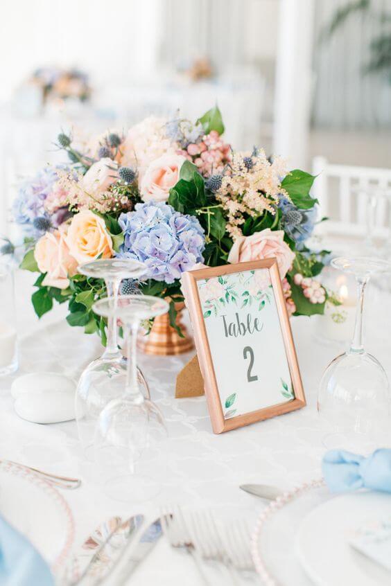 Wedding centerpieces for Blue and Pink Summer wedding