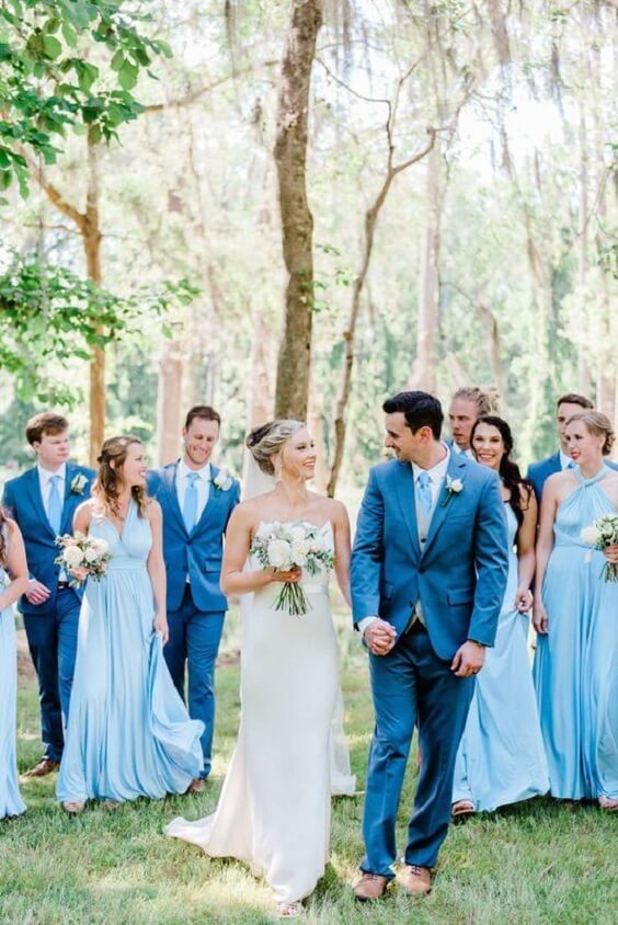 Wedding party for Blue and Pink Summer wedding