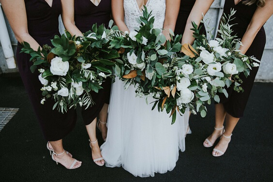 green and white bouquets for black and green wedding 2019