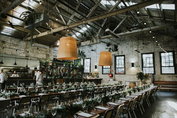 industrial venue for black and green wedding 2019