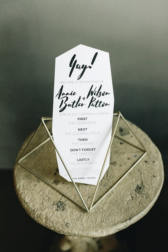 wedding schedule sign for black and green wedding 2019