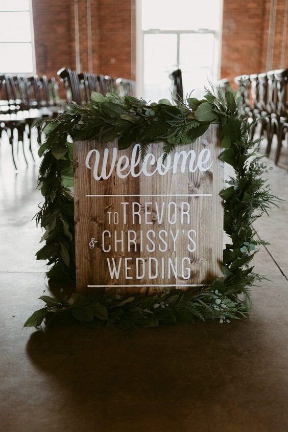 wood wedding sign for black and green wedding 2019