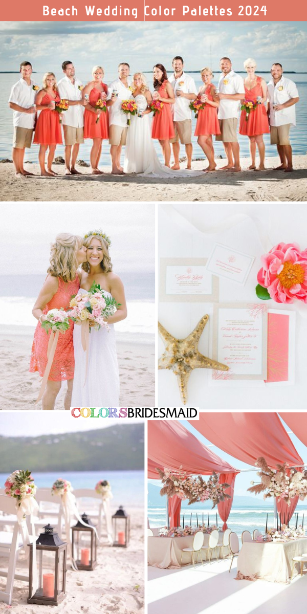 8 Trendy Beach Wedding Color Combos for 2024 - Coral + White