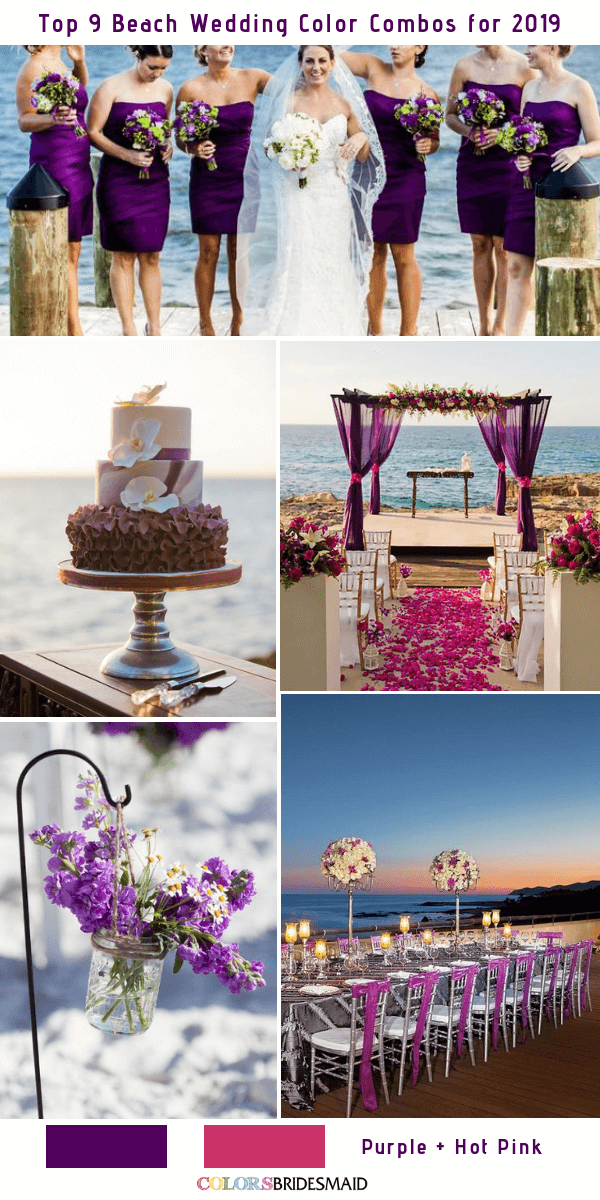 Top 9 Beach Wedding Color Combos Ideas for 2019 - Purple and Hot Pink