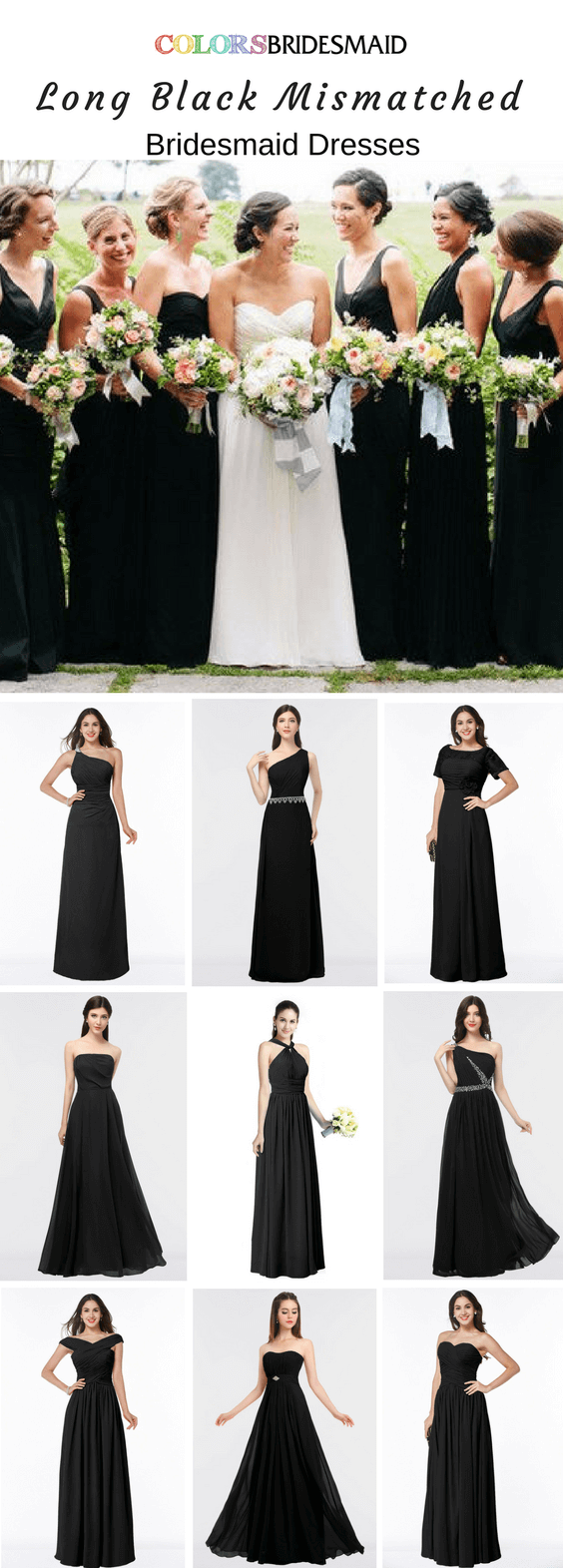 Mismatched Black Bridesmaid Dresses and Jumpsuits